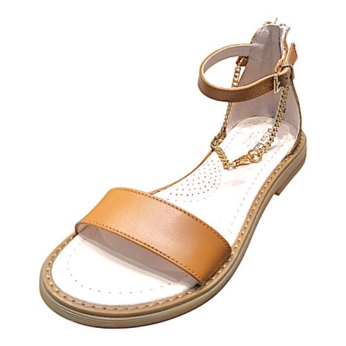 Sandalo cuoio con catenina dorata alla caviglia e fibbia - Chiara Luciani