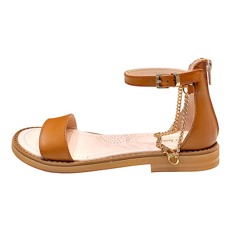 Sandalo cuoio con catenina dorata alla caviglia e fibbia - Chiara Luciani