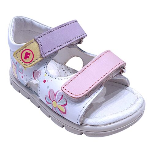 Sandalo fucsia bambina primi passi con fiore, scritta e doppio strappo - Falcotto