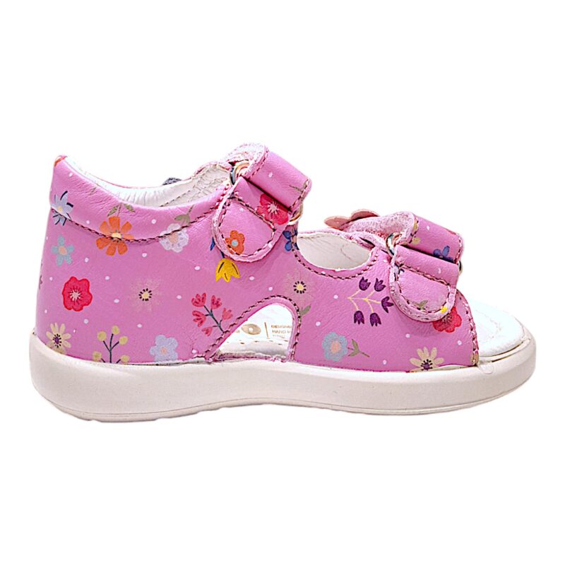 Sandalo fucsia-rosa bambina primi passi con fiorellini decorativi e doppio strappo - Falcotto