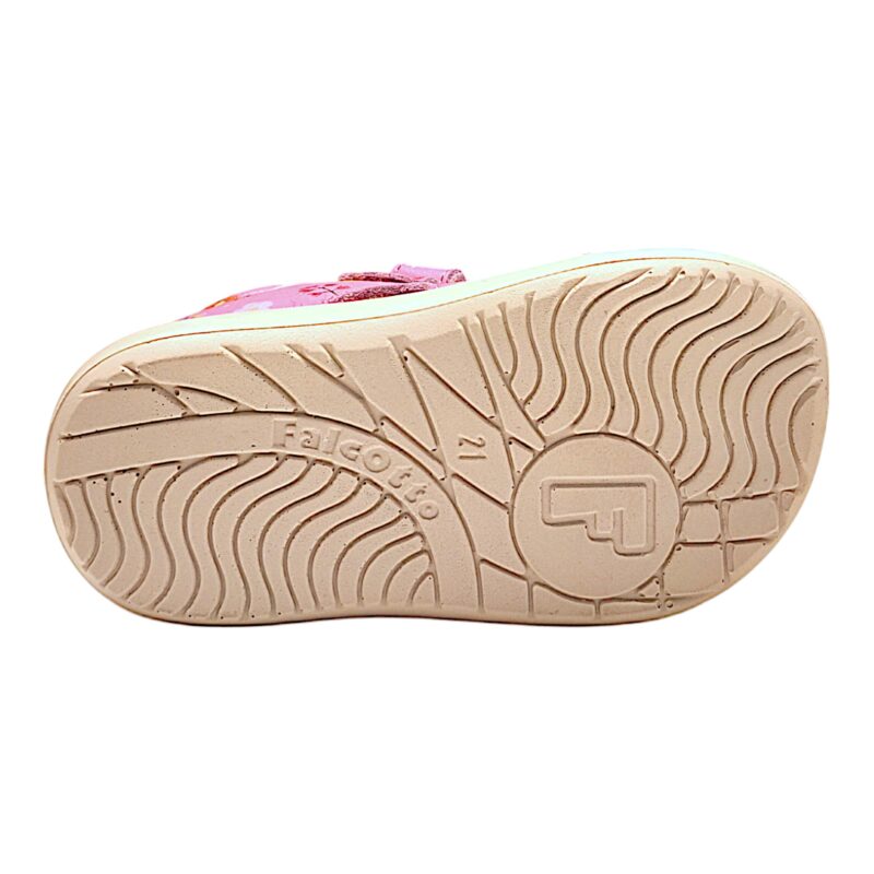 Sandalo fucsia-rosa bambina primi passi con fiorellini decorativi e doppio strappo - Falcotto