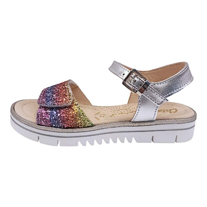 Sandalo glitter multicolor per bambina con chiusura argento - Chiara Luciani