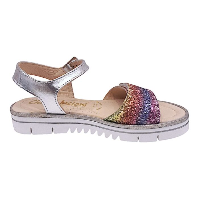 Sandalo glitter multicolor per bambina con chiusura argento - Chiara Luciani