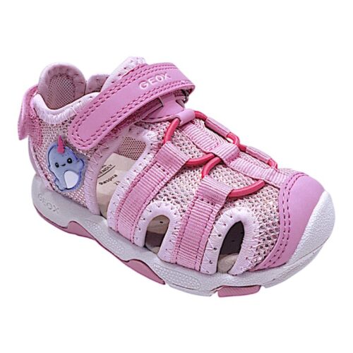 Sandalo granchietto rosa per bimba in tessuto con strappo - Geox