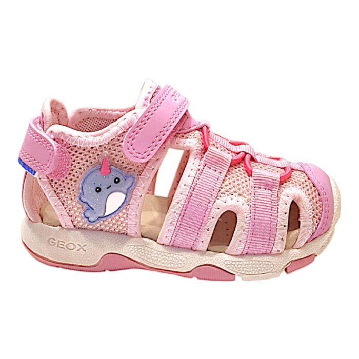 Sandalo granchietto rosa per bimba in tessuto con strappo - Geox