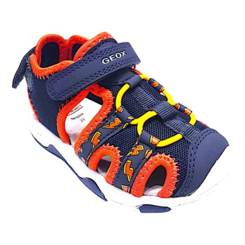 Sandalo granchietto unisex in tessuto con strappo navy-orange - Geox