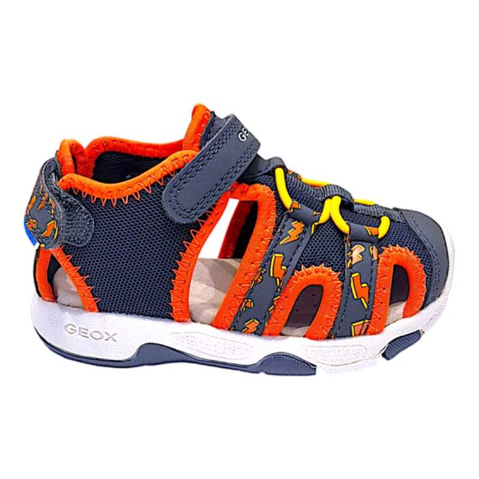 Sandalo granchietto unisex in tessuto con strappo navy-orange - Geox