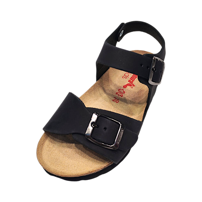 Sandalo in nabuk nero per bambino con doppia fibbia – BioNatura 1 Sandalo in nabuk nero per bambino con doppia fibbia – BioNatura