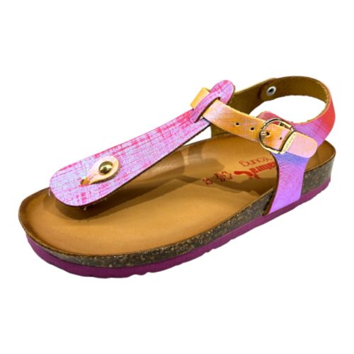 Sandalo infradito fuxia-arancio con fibbia metallica – Bionatura
