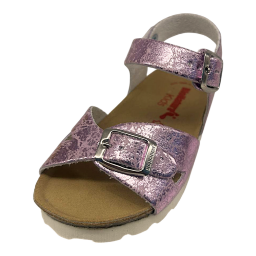 Sandalo per bambina lilla metallizzato con doppia fibbia - BioNatura 3 Sandalo lilla metallizzato con doppia fibbia per bambina – BioNatura