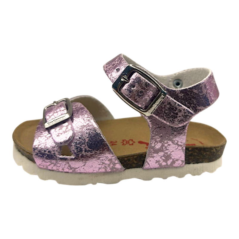 Sandalo per bambina lilla metallizzato con doppia fibbia - BioNatura 3 Sandalo lilla metallizzato con doppia fibbia per bambina – BioNatura