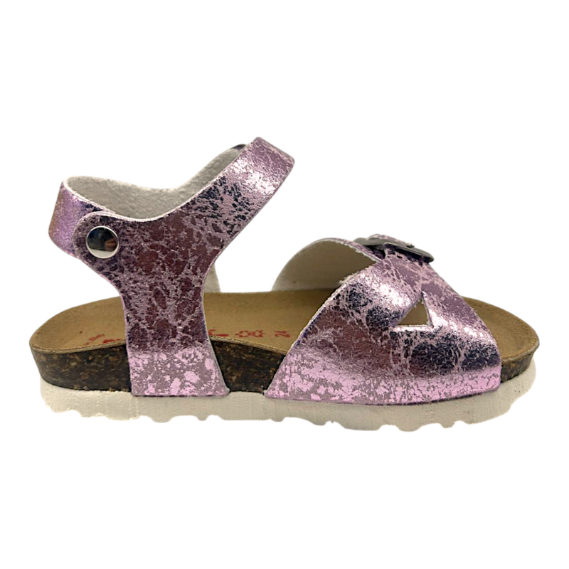 Sandalo per bambina lilla metallizzato con doppia fibbia - BioNatura 2 Sandalo lilla metallizzato con doppia fibbia per bambina – BioNatura