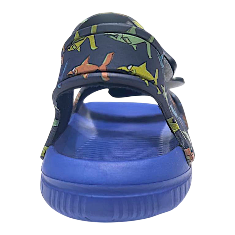 Sandalo mare blu-royal in gomma per bambino con squali multicolor e apertura a strappi - Hotsand 3 Sandalo mare blu-royal in gomma per bambino con squali multicolor e apertura a strappi - Hotsand