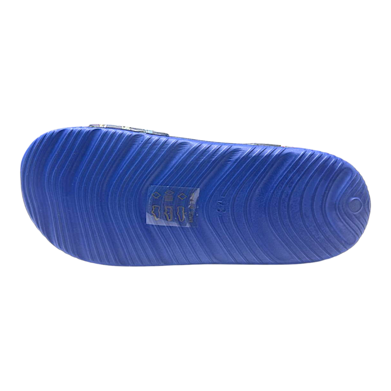 Sandalo mare blu-royal in gomma per bambino con squali multicolor e apertura a strappi - Hotsand 4 Sandalo mare blu-royal in gomma per bambino con squali multicolor e apertura a strappi - Hotsand