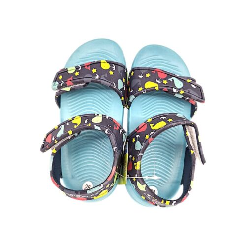 Sandalo mare in gomma blu-turchese per bambino con balene e doppio strappo - Hotsand