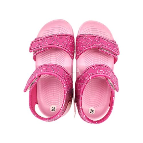 Sandalo mare in gomma rosa-fucsia per bambina con cuori e doppio strappo - Hotsand