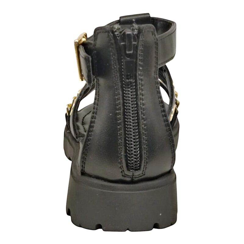 Sandalo nero con lampo posteriore, fibbia alla caviglia, fasce con borchiette e catenella oro - Asso