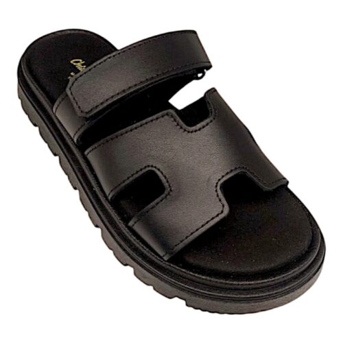 Sandalo nero tipo ciabattina hermess con una fascia a strappo nera - Chiara Luciani