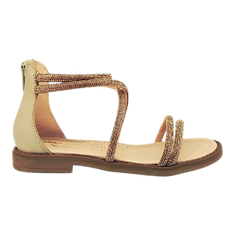 Sandalo nude per bambina con zip posteriore e fasce a incrocio decorate da strass crystal – Chiara Luciani 2 Sandalo nude per bambina con zip posteriore e fasce a incrocio decorate da strass crystal – Chiara Luciani
