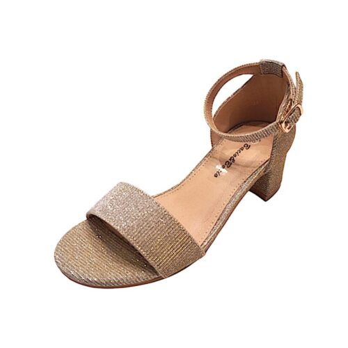 Sandalo oro glitter con tacco e fibbia – BACIO & BACIO