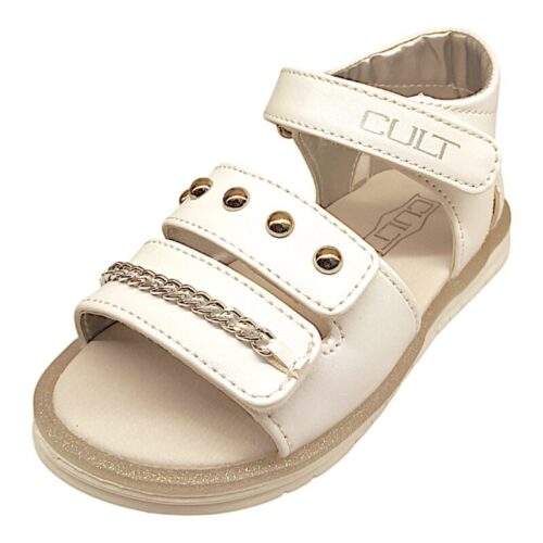 Sandalo per bambina Flavia bianco-glitter-argento in similpelle con strappi - Cult