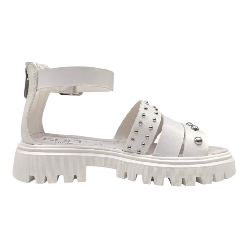 Sandalo per bambina Liverpool bianco con borchie e zip (suola spessa) - Cult