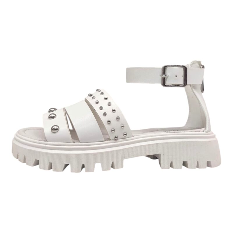 Sandalo per bambina Liverpool bianco con borchie e zip (suola spessa) - Cult