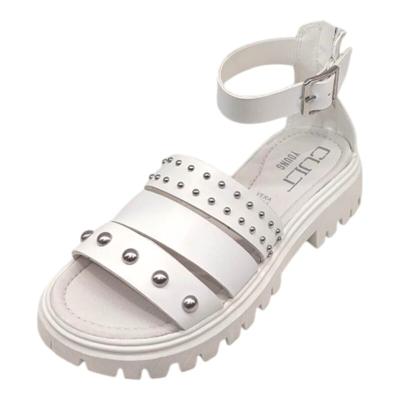 Sandalo per bambina Liverpool bianco con borchie e zip (suola spessa) - Cult