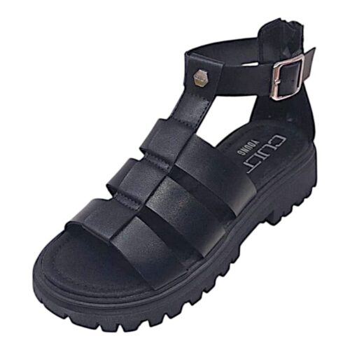 Sandalo per bambina Liverpool nero con borchie e zip (suola spessa)