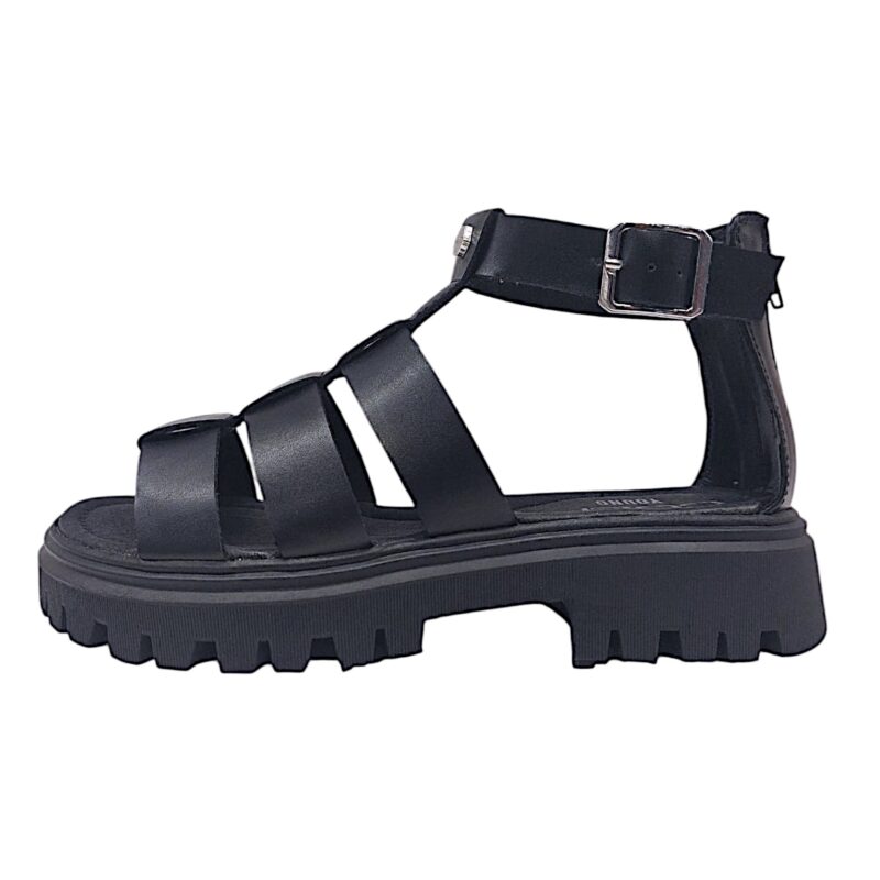 Sandalo per bambina Liverpool nero con borchie e zip (suola spessa)