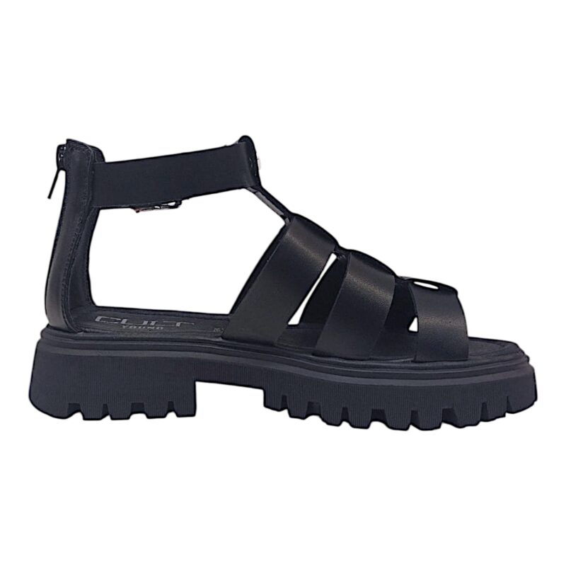 Sandalo per bambina Liverpool nero con borchie e zip (suola spessa)