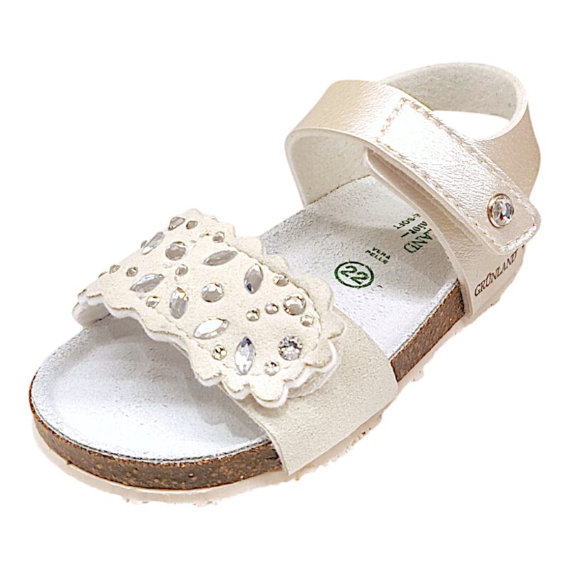 Sandalo per bambina con strappo bianco madreperlato e svarovski - Grunland