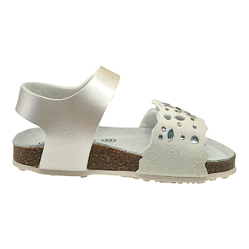 Sandalo per bambina con strappo bianco madreperlato e svarovski - Grunland