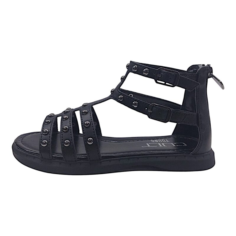 Sandalo per bambina malaga nero con borchie e zip (suola bassa) - Cult