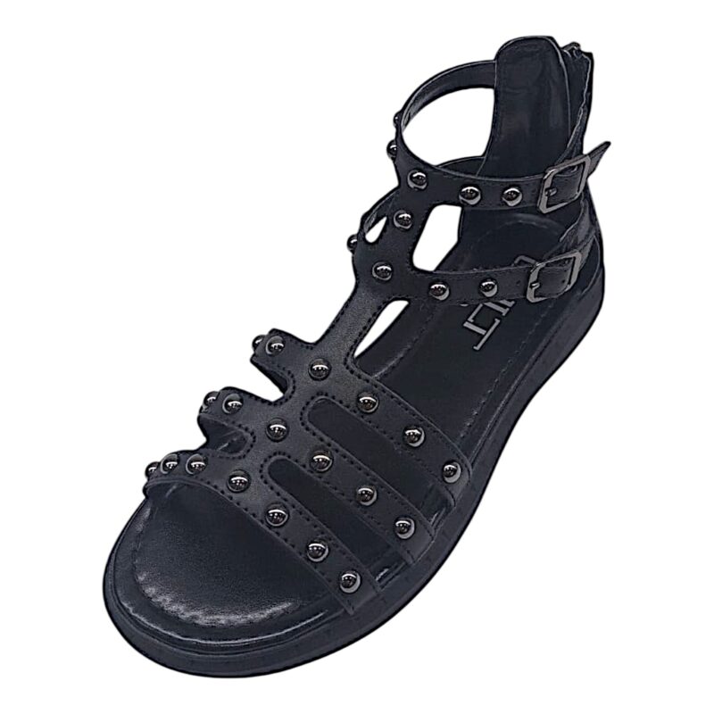 Sandalo per bambina malaga nero con borchie e zip (suola bassa) - Cult