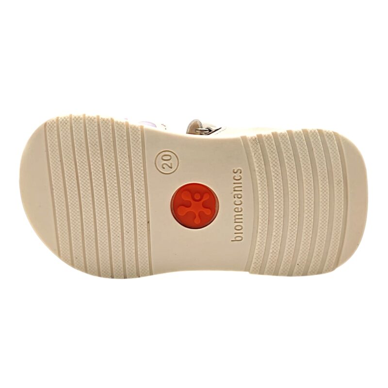 Sandalo per bambina primi passi in pelle bianca con ciliegie multicolor, strappo frontale e alla caviglia – Biomecanics 5 Sandalo per bambina primi passi in pelle bianca con ciliegie multicolor, strappo frontale e alla caviglia – Biomecanics