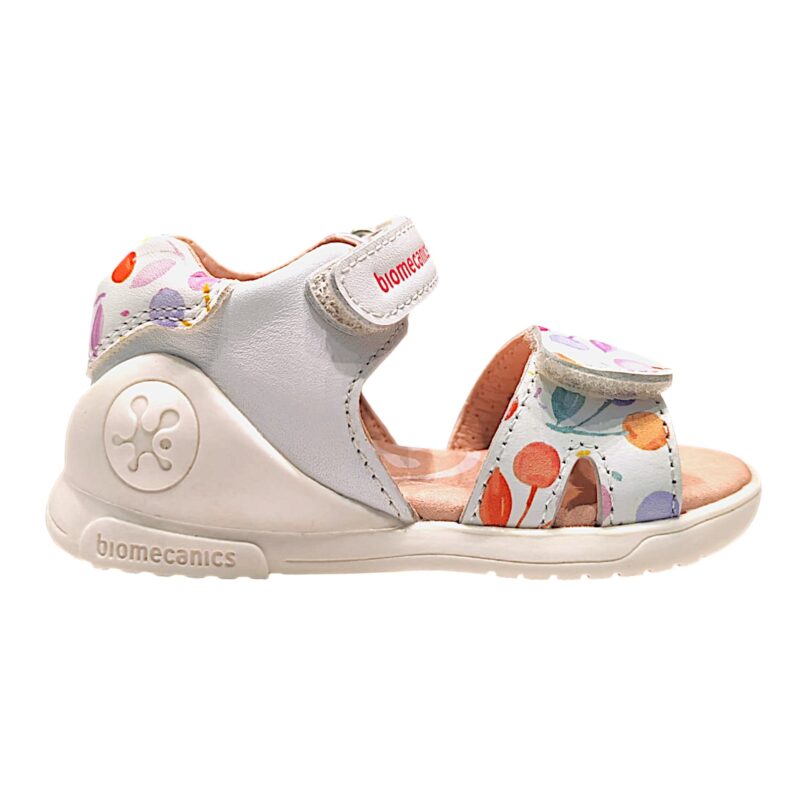 Sandalo per bambina primi passi in pelle bianca con ciliegie multicolor, strappo frontale e alla caviglia – Biomecanics 2 Sandalo per bambina primi passi in pelle bianca con ciliegie multicolor, strappo frontale e alla caviglia – Biomecanics