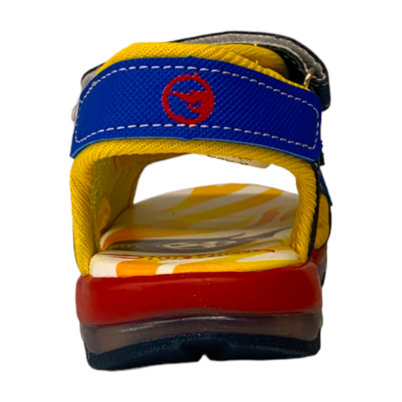 Sandalo per bambino Hot Wheels Red-Navy-Yellow con luci, doppio strappo frontale e strappo sul tallone – Easy Shoes 4 Sandalo per bambino Hot Wheels Red-Navy-Yellow con luci, doppio strappo frontale e strappo sul tallone