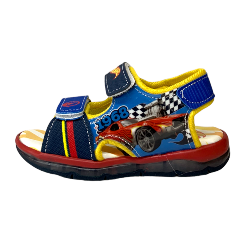 Sandalo per bambino Hot Wheels Red-Navy-Yellow con luci, doppio strappo frontale e strappo sul tallone – Easy Shoes 3 Sandalo per bambino Hot Wheels Red-Navy-Yellow con luci, doppio strappo frontale e strappo sul tallone