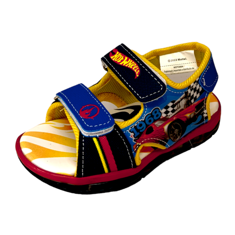 Sandalo per bambino Hot Wheels Red-Navy-Yellow con luci, doppio strappo frontale e strappo sul tallone – Easy Shoes 1 Sandalo per bambino Hot Wheels Red-Navy-Yellow con luci, doppio strappo frontale e strappo sul tallone