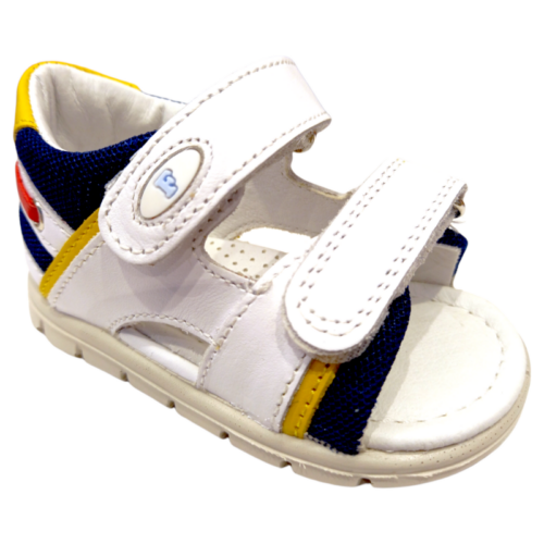 Sandalo per bambino Mojave bianco-blu-giallo con doppio strappo – Falcotto