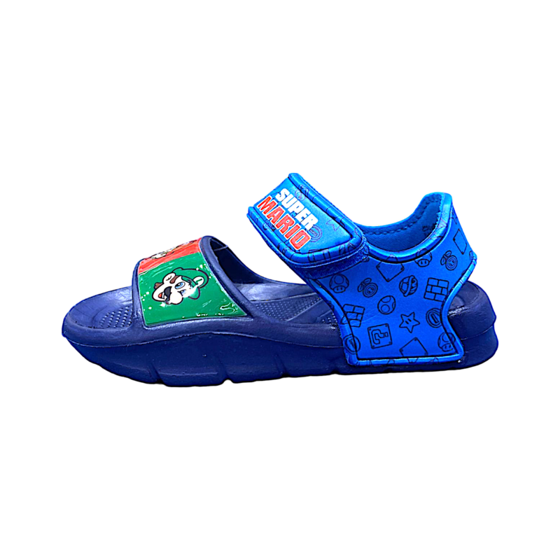 Sandalo in gomma per bambino Super Mario blu-multicolor con strappo – FLA Europe 3 Sandalo per bambino Super Mario blu-multicolor con strappo – FLA Europe
