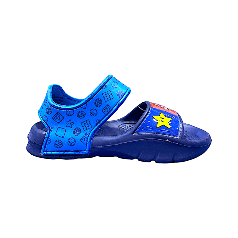 Sandalo in gomma per bambino Super Mario blu-multicolor con strappo – FLA Europe 2 Sandalo per bambino Super Mario blu-multicolor con strappo – FLA Europe