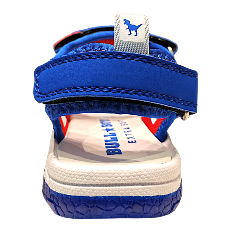 Sandalo per bambino con scheletro T-Rex royal blue-red-white con tre strappi e luci – Bull Boys 4 Sandalo per bambino con scheletro T-Rex royal blue-red-white con tre strappi e luci – Bull Boys