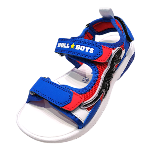 Sandalo per bambino con scheletro T-Rex royal blue-red-white con tre strappi e luci – Bull Boys 6 Sandalo per bambino con scheletro T-Rex royal blue-red-white con tre strappi e luci – Bull Boys