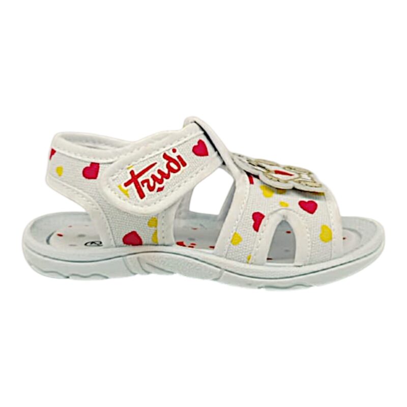 Sandalo primi passi Trudi school bianco con orsetto, cuoricini e apertura a strappo – Easy Shoes 2 Sandalo primi passi Trudi school bianco con orsetto, cuoricini e apertura a strappo– Easy Shoes