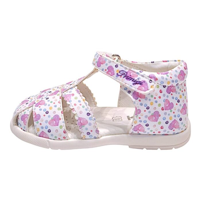 Sandalo primi passi bambina in pelle con cuori e pois bianchi e viola – Primigi