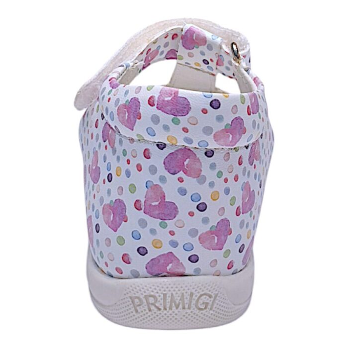 Sandalo primi passi bambina in pelle con cuori e pois bianchi e viola – Primigi