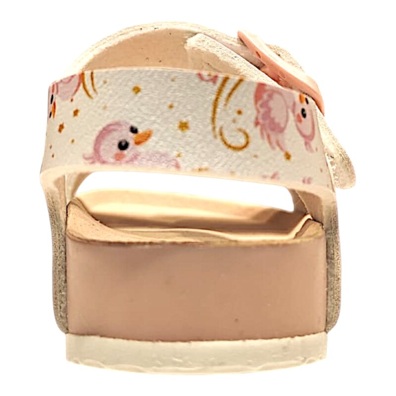 Sandalo primi passi bianco metallizzato per bambina con disegni di paperelle rosa "My Little Princess", strappo alla caviglia e fibbia frontale – Garvalín 4 Sandalo primi passi bianco metallizzato per bambina con disegni di paperelle rosa My Little Princess, strappo alla caviglia e fibbia frontale – Garvalín