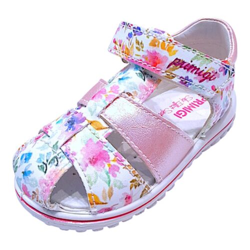Sandalo primi passi bimba bianco e rosa con fiori dipinti – Primigi